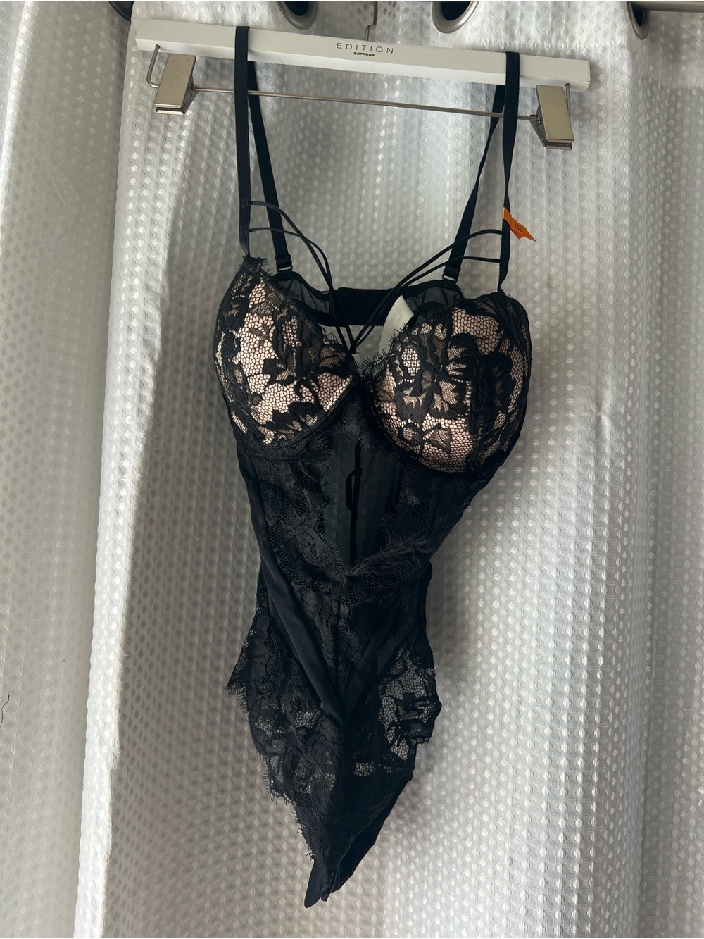 Black Lace Bodysuit with Nude Underlay -